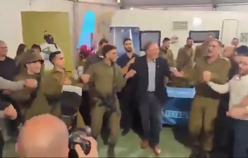 Thumbnail preview image for the video titled: Mike Pompeo dancing with IDF near Gaza borders