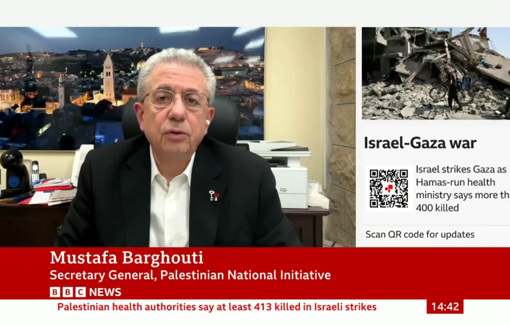 Thumbnail preview image for the video titled: Mustafa Barghouti "Israel is lying again... Netanyahu does not want to stop the war"