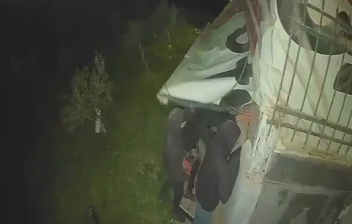 Thumbnail preview image for the video titled: CCTV footage captures Israeli settler mobs storming the village of Jalud in the Nablus Governorate