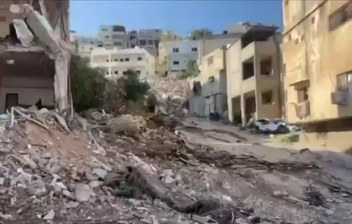 Thumbnail preview image for the video titled: In Jenin entire residential blocks have been reduced to rubble by Israeli forces