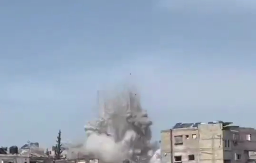 Thumbnail preview image for the video titled: The moment an Israeli airstrike hit the Nuseirat refugee camp, central Gaza