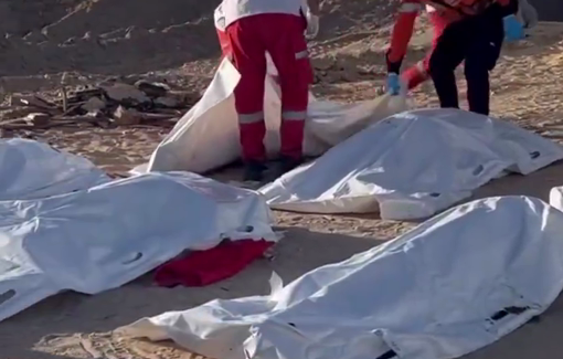 Thumbnail preview image for the video titled: PRCS and Civil Defense retrieve their colleages killed by the IDF in Rafah