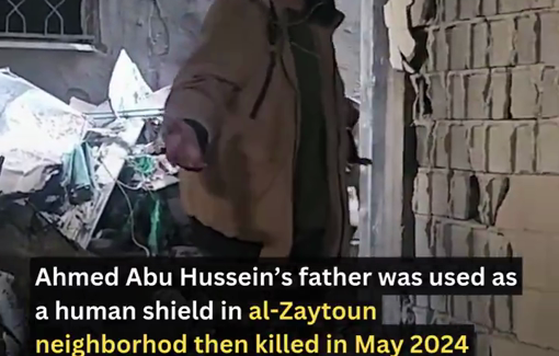 Thumbnail preview image for the video titled: Ahmed Abu Hussein’s 80-year-old father was used as a human shield then killed