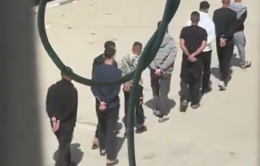 Thumbnail preview image for the video titled: Israeli soldiers parading civilians detainees through the streets of Al-Fawwar camp