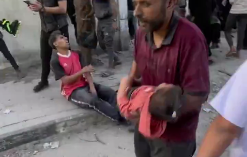 Thumbnail preview image for the video titled: Chaos and horror at Dar al-Arqam school after direct Israeli airstrikes