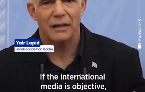 Thumbnail preview image for the video titled: Yair Lapid: “If the international media is objective, it serves Hamas. If it just shows both sides, it serves Hamas.”
