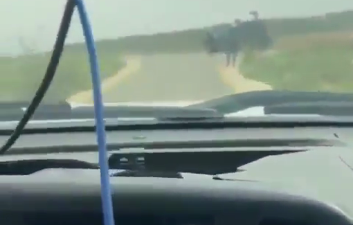 Thumbnail preview image for the video titled: Israeli soldiers stopped a fire truck from reaching Sinjil, after settlers torched homes in the town