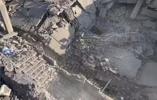 Thumbnail preview image for the video titled: Complete destruction of and around Al-Faraj mosque by Israeli bombing