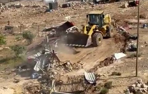 Thumbnail preview image for the video titled: Israeli forces raided Zweidin, destroying water cisterns, homes, a kitchen, sheep pens, and fences