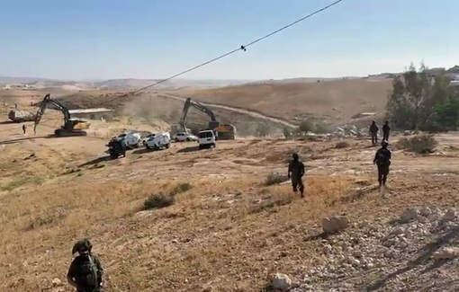 Thumbnail preview image for the video titled: Israeli excavators destroying the water wells and the facilities of Zuwaydin village