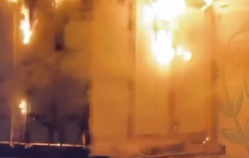 Thumbnail preview image for the video titled: Fire from Israeli bombing ravages school-shelter