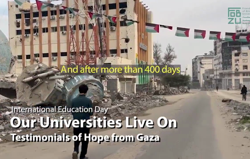 Thumbnail preview image for the video titled: Students and academics in Gaza are finding ways to keep education alive