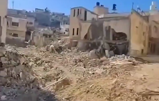 Thumbnail preview image for the video titled: Scenes of massive destruction continue to emerge from the heart of Nur Shams Camp