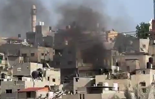 Thumbnail preview image for the video titled: Israeli forces set fire to a house inside Nur Shams camp in Tulkarm