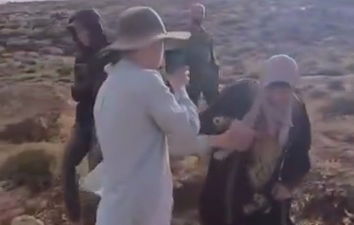Thumbnail preview image for the video titled: Settler gangs assault Palestinian women, farmers, and foreign activists in the village of al-Mughayyir