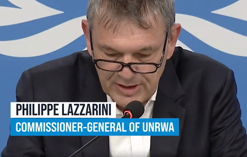 Thumbnail preview image for the video titled: Philippe Lazzarini :“We have just witnessed over the last few weeks the largest displacement of Palestinians since 1948.”