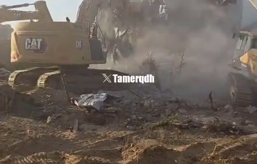 Thumbnail preview image for the video titled: Israeli excavators tearing down a home in Khan Younis