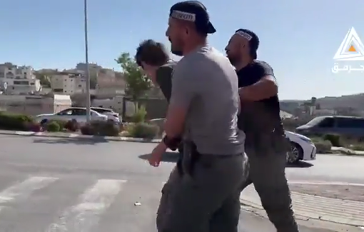 Thumbnail preview image for the video titled: Israeli police detained a Palestinian protester in Umm al-Fahm during a rally against Israel’s ongoing assault on Gaza
