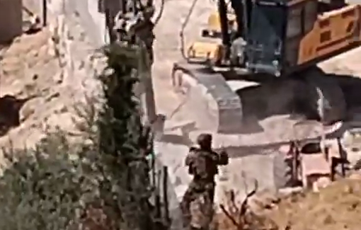 Thumbnail preview image for the video titled: Israeli excavator demolishing houses and walls in Irfaiya area, Masafer Yatta