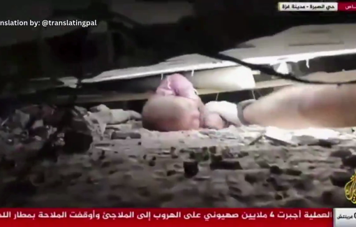 Thumbnail preview image for the video titled: Rescue of a baby girl and a child from under the rubble of their home bombed by Israel