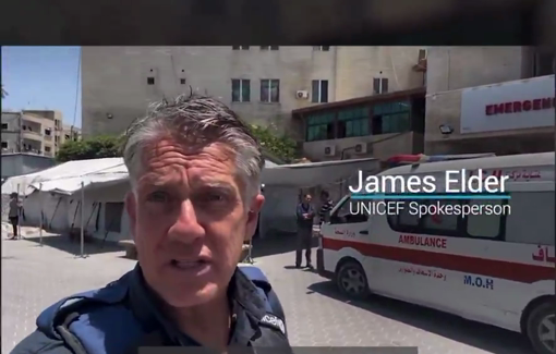 Thumbnail preview image for the video titled: James Elder: Gazans need a normal safe day, not normalized atrocities
