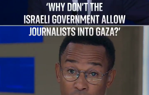 Thumbnail preview image for the video titled: Israel spox denies journalists and its murder of dozens of Palestinians at aid sites