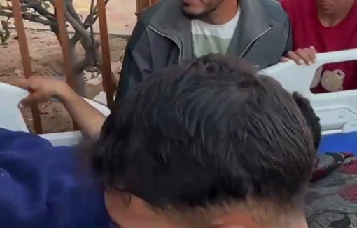 Thumbnail preview image for the video titled: Aid seeker wounded by the GHF, lost his mother to the GHF