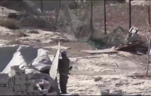 Thumbnail preview image for the video titled: the settler-soldier Ariel Ohayon came to destroy what little remained of the home of Jibreel Abu ‘Aram in the village of Qawawis