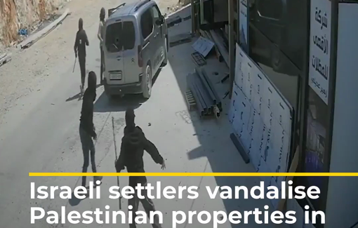 Thumbnail preview image for the video titled: Maskehed Israeli settlers smashing the windows of a Palestinian shop and car