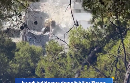 Thumbnail preview image for the video titled: Bulldozers wreak havoc in Nur Shams camp, leaving families homeless