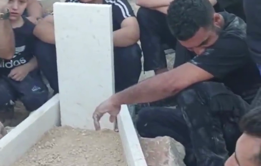 Thumbnail preview image for the video titled: Final farewells to Zahia Judah al-Obaidi’s children murderd by Israeli soldiers