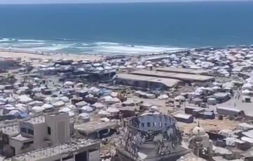 Thumbnail preview image for the video titled: Extension of the tent camp deeply in Gaza beach and Gaza city