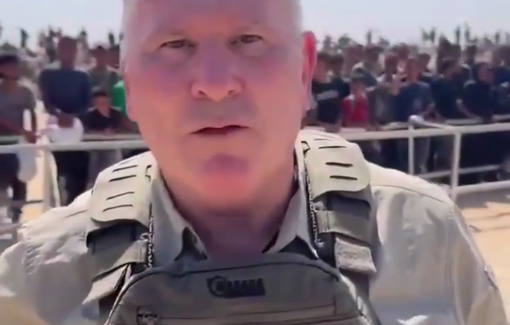 Thumbnail preview image for the video titled: Ex-British Army Col. Richard Kemp denies GHF massacres as gunfire is heard