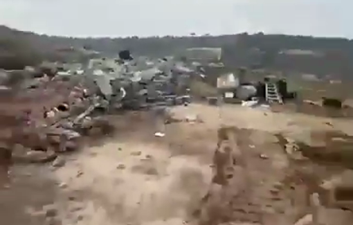 Thumbnail preview image for the video titled: Israeli Forces demolished an agricultural facility belonging to a Palestinian farmer in the village of Shuqba