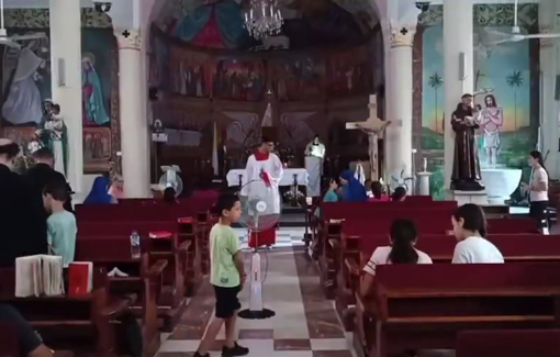 Thumbnail preview image for the video titled: Ongoing Israeli strikes near Gaza’s Holy Family Church where hundreds are sheltering
