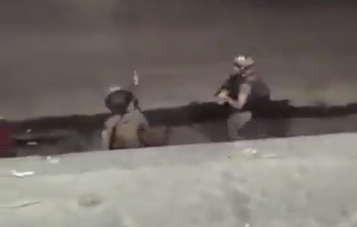 Thumbnail preview image for the video titled: Israeli soldiers shoot tear gas grenades at cars just for fun