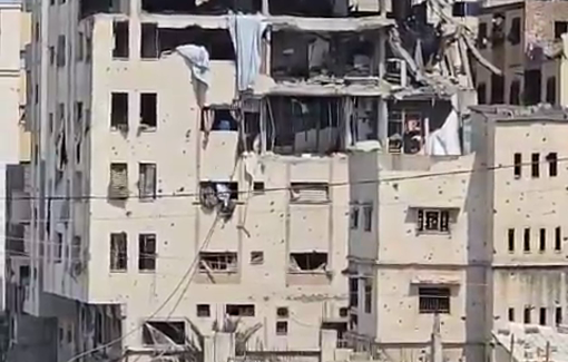 Thumbnail preview image for the video titled: Bombing of an already destroyed residential building in Al-Nasr neighborhood, Gaza City