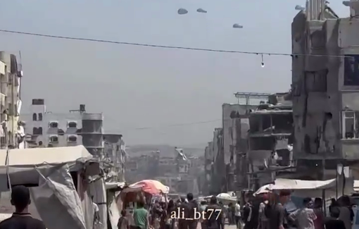 Thumbnail preview image for the video titled: Airdropped aid falls in area where IDF is positioned