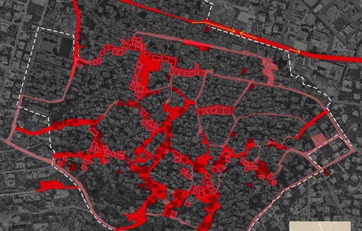 Thumbnail preview image for the video titled: Forensic Architecture animation map of the demolition of Jenin R.C. (June 20)