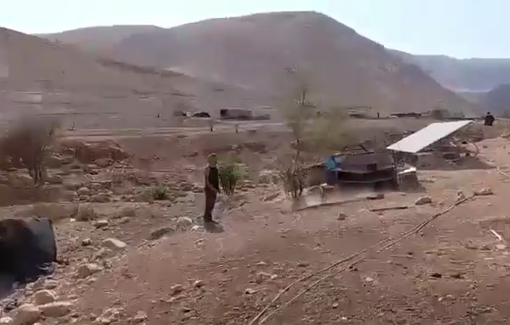 Thumbnail preview image for the video titled: In Ras al-Ein al-Auja a teen settler beating a dog after invading Palestinian land