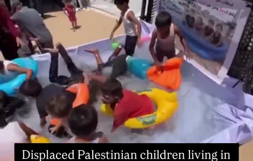 Thumbnail preview image for the video titled: A pool of water on the back of a truck, where children can simply enjoy being children