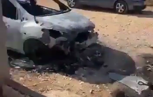 Thumbnail preview image for the video titled: Israeli settlers raid Khirbet Abu-Falah near Ramallah setting fire to property and a cars and spray painting graffiti