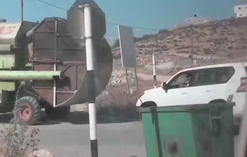 Thumbnail preview image for the video titled: Israeli settlers Ynon Levi, and Eili Federman armed with long guns followed vehicles in Wadi Tiran