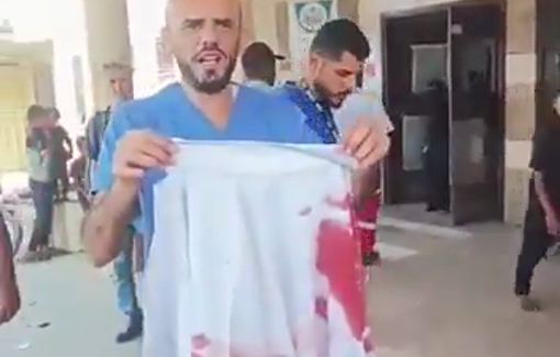 Thumbnail preview image for the video titled: Moment of the double tap targeting rescue crews at Nasser hospital