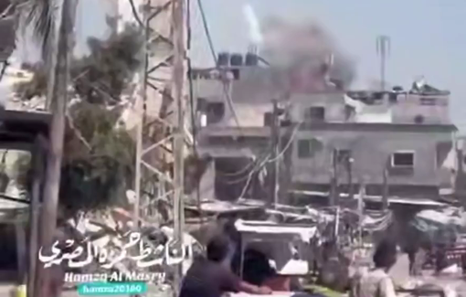 Thumbnail preview image for the video titled: Israeli drone drops an explosive charge on homes in Jabalia al-Nazla