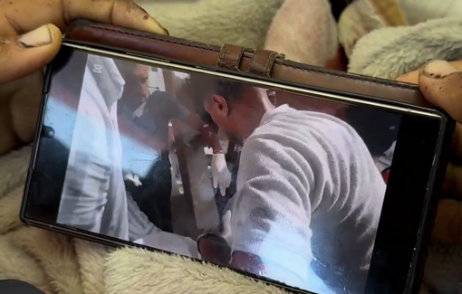 Thumbnail preview image for the video titled: Journalist Jamal Badah lost his leg and covered in shrapnel in Israeli massacre at Nassre hospital