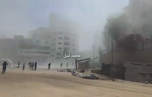 Thumbnail preview image for the video titled: Al-Sousi Tower totaled by Israeli airstrike