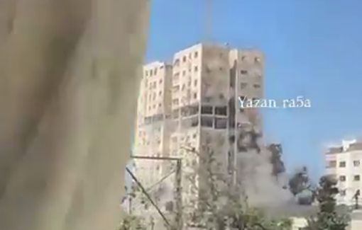 Thumbnail preview image for the video titled: The moment Israel destroyed Al-Sousi Tower in Gaza City
