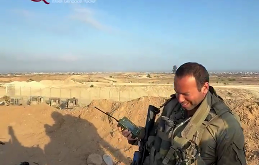 Thumbnail preview image for the video titled: Israeli soldiers enjoy blowing up buildings in Gaza