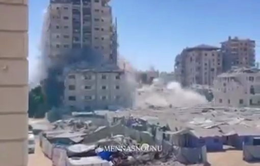 Thumbnail preview image for the video titled: Israel Defense Minister boasts of his destruction of Al-Noor Tower